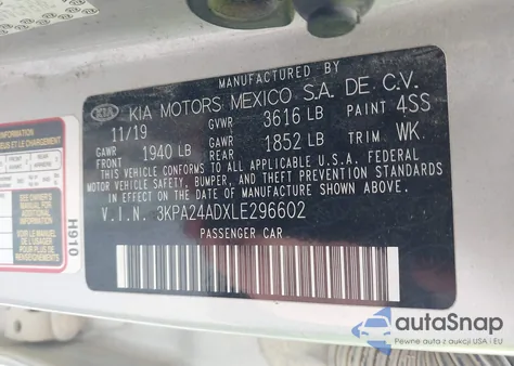 2020 Kia Rio Lx из США, поврежденный, VIN 3KPA24ADXLE296602